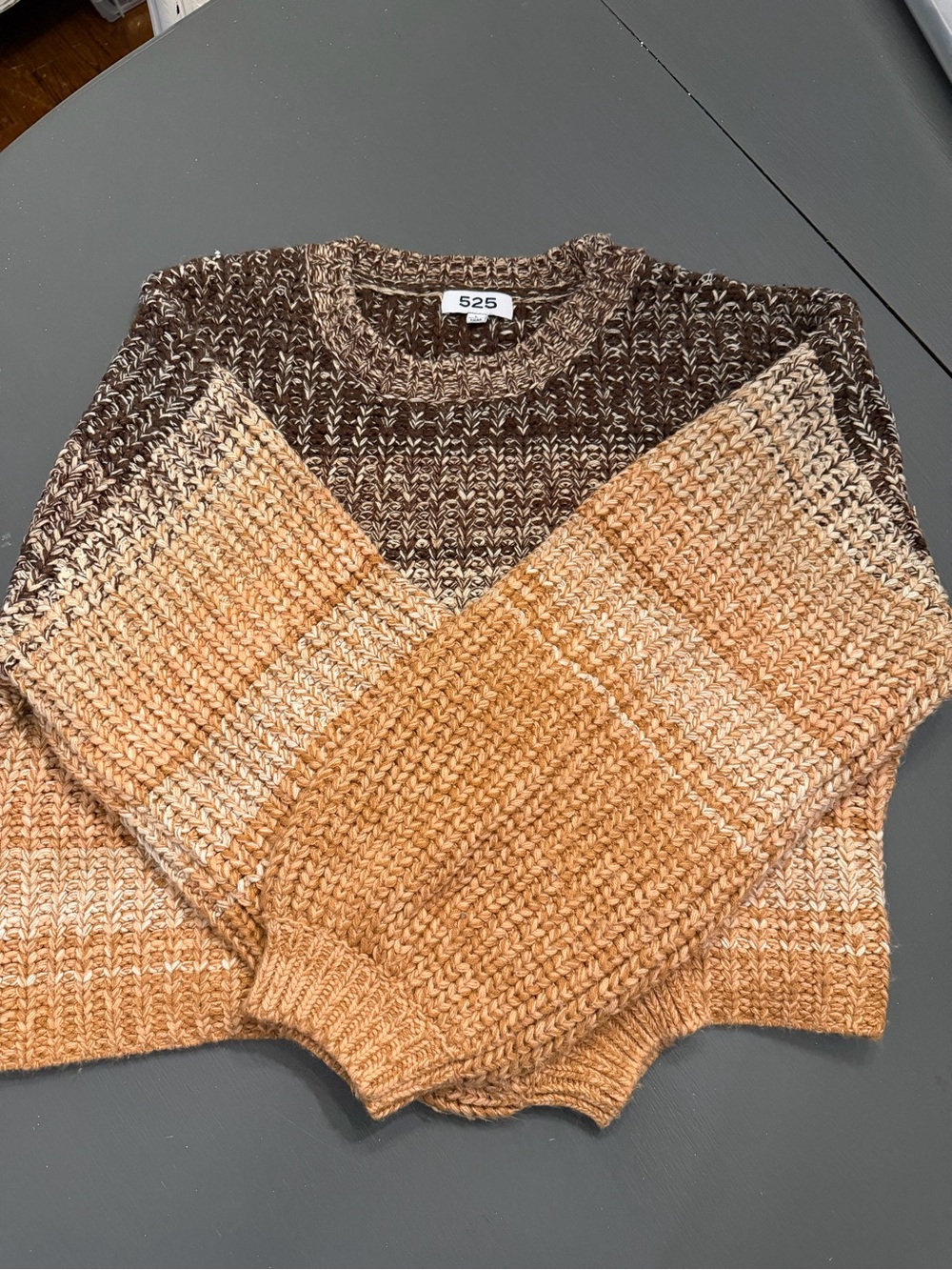525 America Brown and Tan Colorblock Crew Neck Sweater